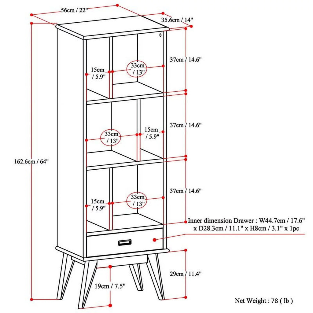 1 Drawer Solid Wood Bookcase P375
