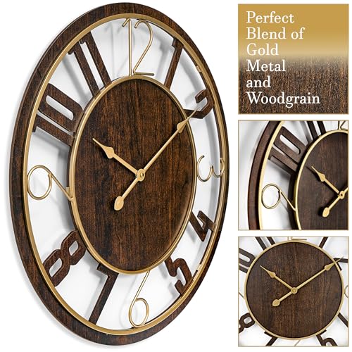 Brown 24-Inch Wooden Analog Wall Clock D7957