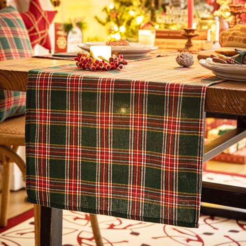 Green Red Plaid Christmas Table Runner 72 inches Long X1246