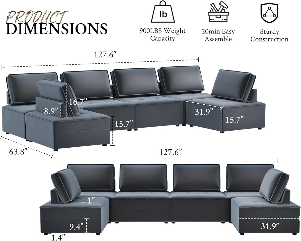 5 Seater Grey Velvet Sectional Sofa U371344