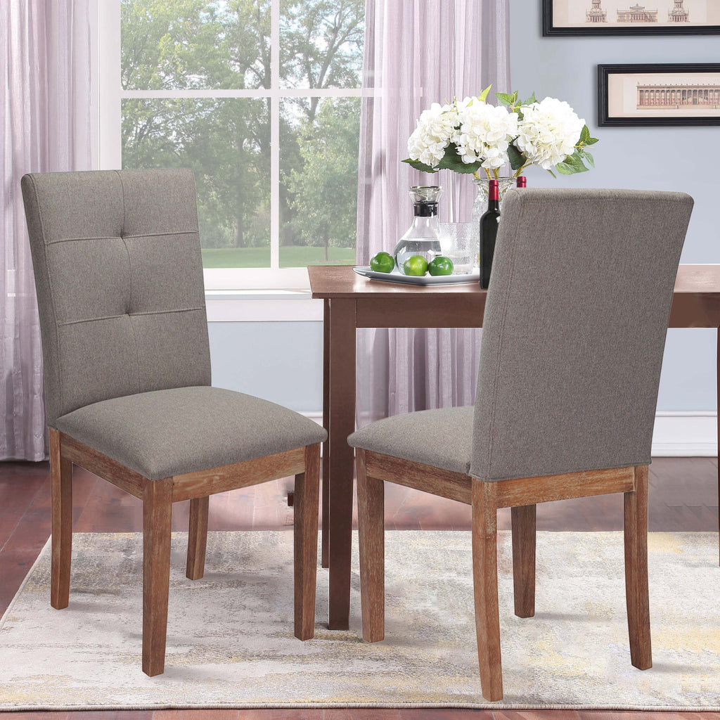 Gray Tufted Dining Chair with Solid Wood Legs Set of 2 A681