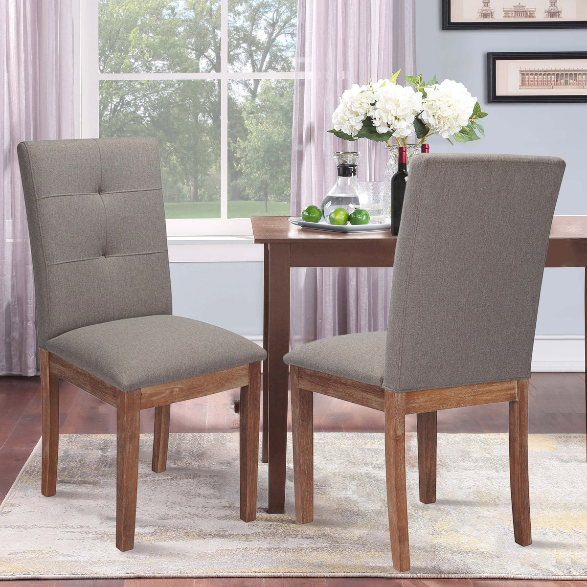 Gray Tufted Dining Chair with Solid Wood Legs Set of 2 A681