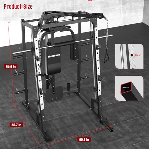 Smith Machine Power Cage Squat Rack with Smith Bar and Cable Attachment U100363