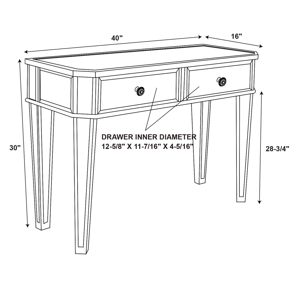 2-Drawer Console Table with Mirrored Surfaces and Silver Wood K738