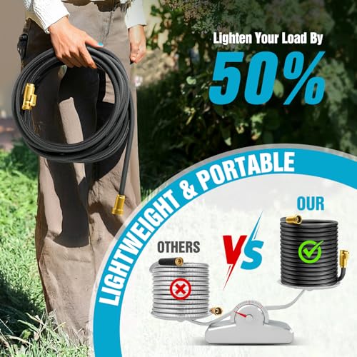 50ft Non-Expandable Flexible Garden Hose with 10 Function Nozzles Y302