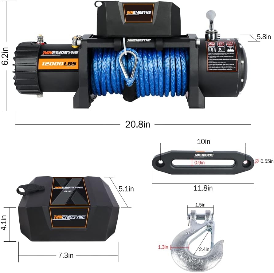 12000LBS Synthetic Rope Electric Winch Kit with Hawse Fairlead L898079