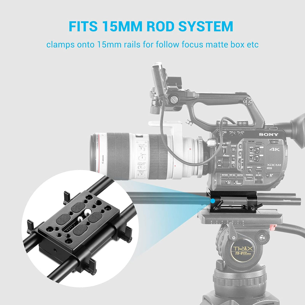 Camera Tripod Mounting Baseplate with 15mm Rod Clamp Rail Block O128472