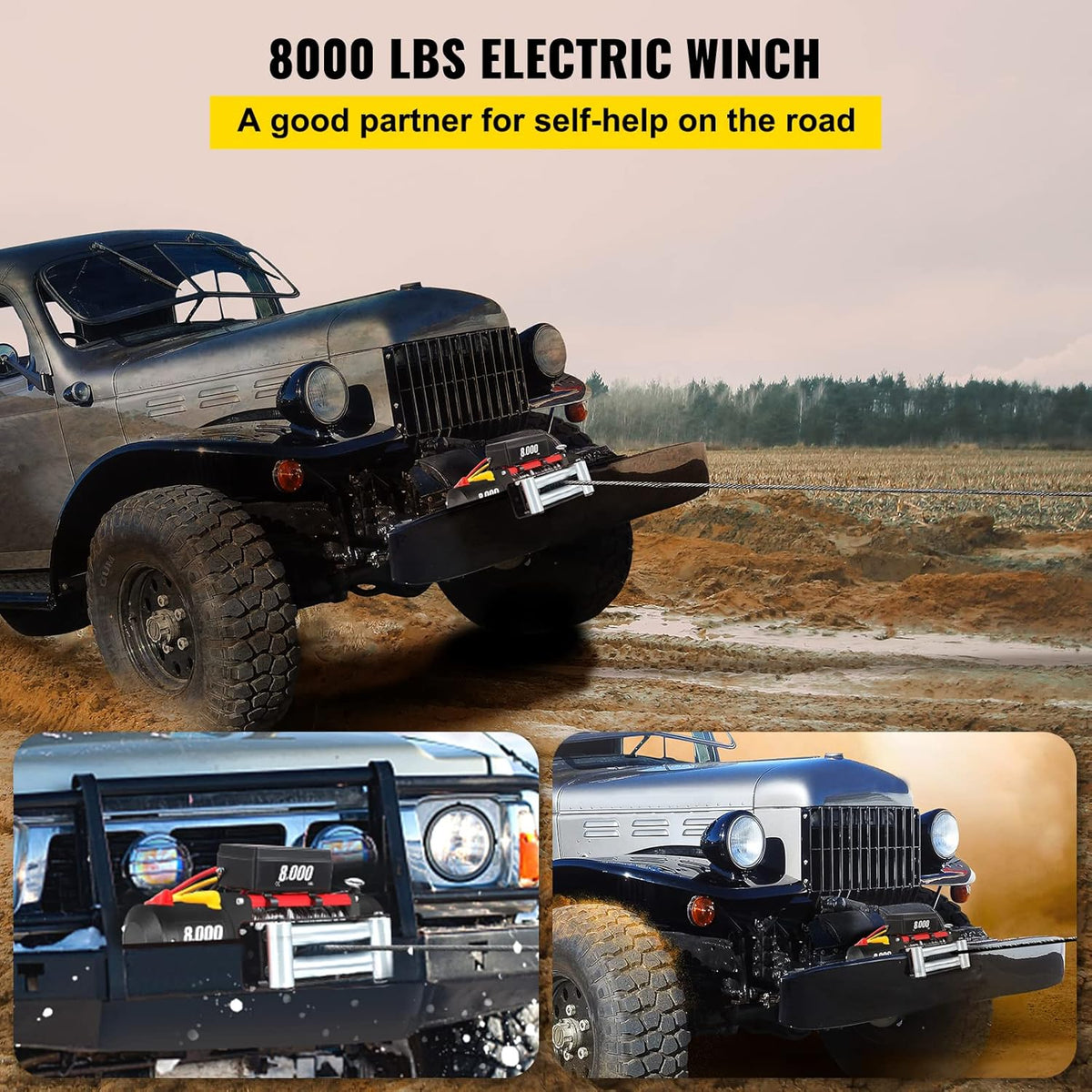 8000lb 12V Electric Winch with Wireless Remote Control Steel Cable C85257