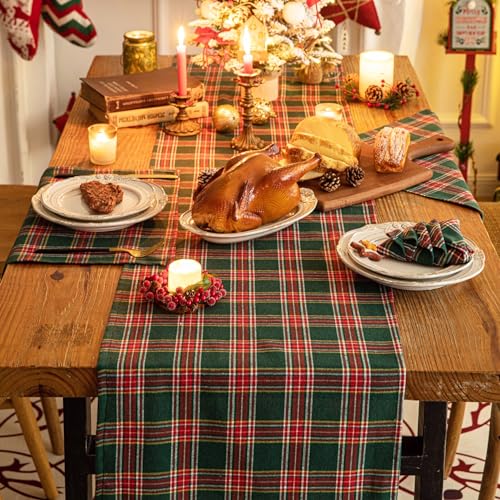 Green Red Plaid Christmas Table Runner 72 inches Long X1246