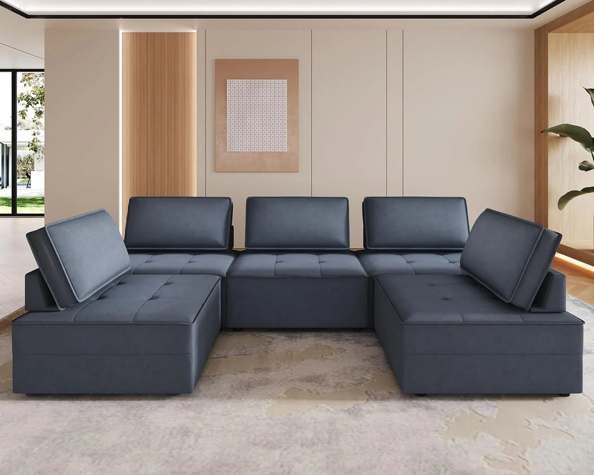 5 Seater Grey Velvet Sectional Sofa U371344
