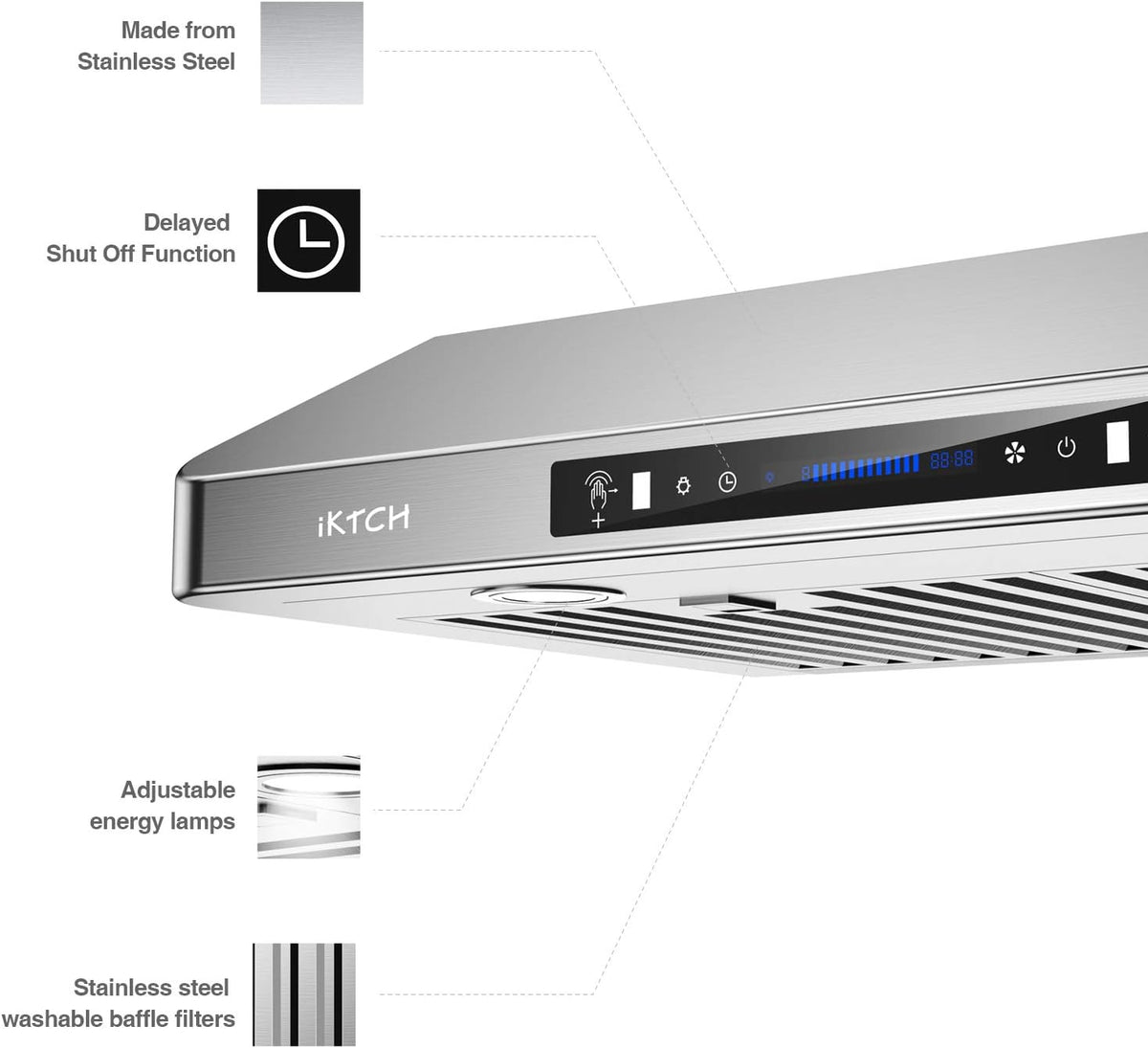 30 Inch Under Cabinet Range Hood with 900-CFM, Stainless Steel Kitchen Vent M96526