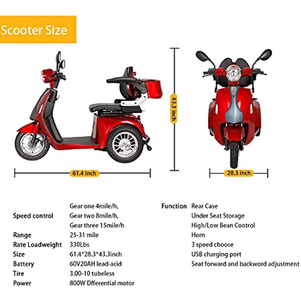3 Wheel Mobility Scooter 500 Pounds A45998