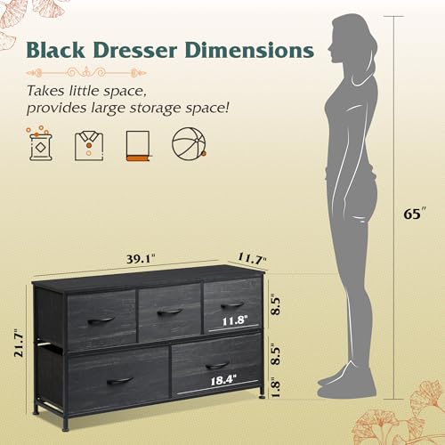Dark Grey 5 Drawer Fabric Dresser S784139