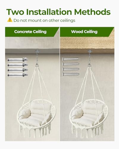 Beige Macrame Hanging Hammock Chair with Cushion Z23506