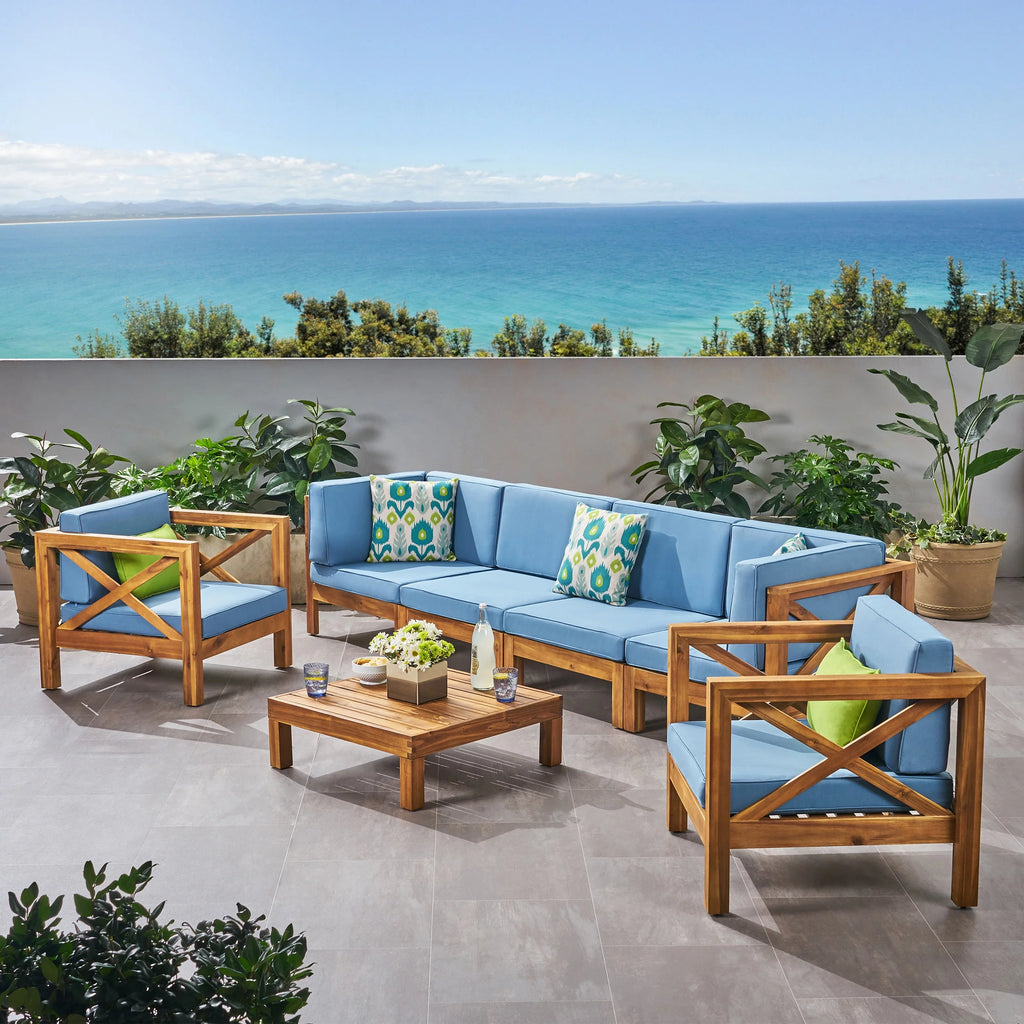 6 Seater Acacia Wood Sofa Chat Set A602182