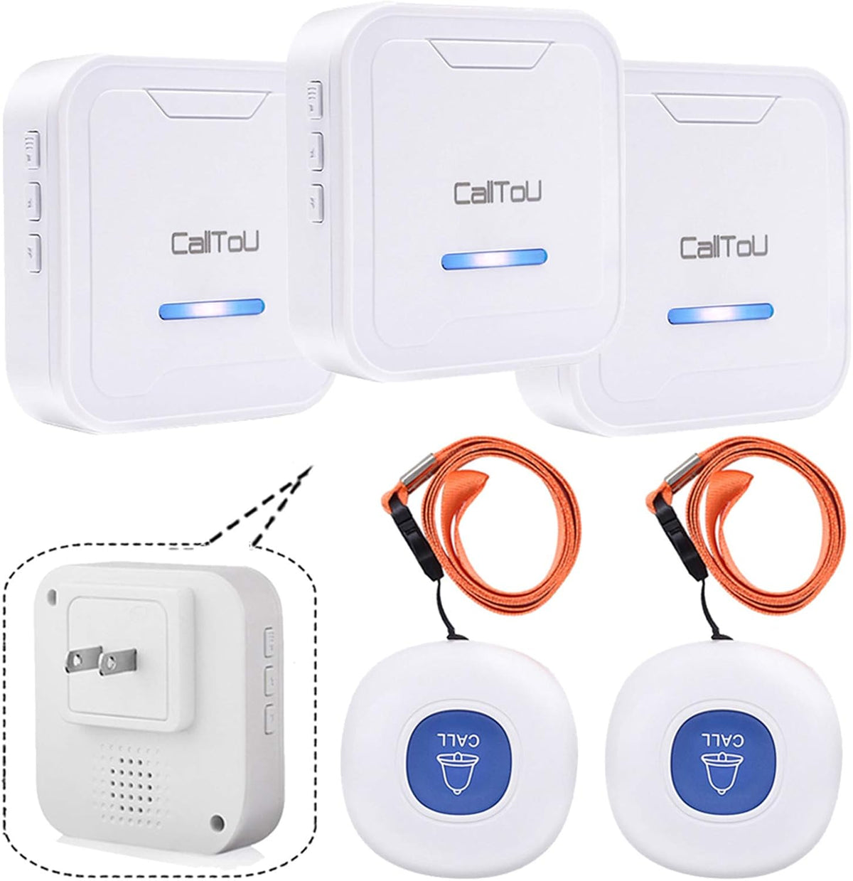 Wireless Caregiver Pager System 3 Receivers 2 Waterproof Buttons R745892