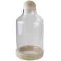 14" Transparent Glass Hurricane with Wooden Lid and Base K478565