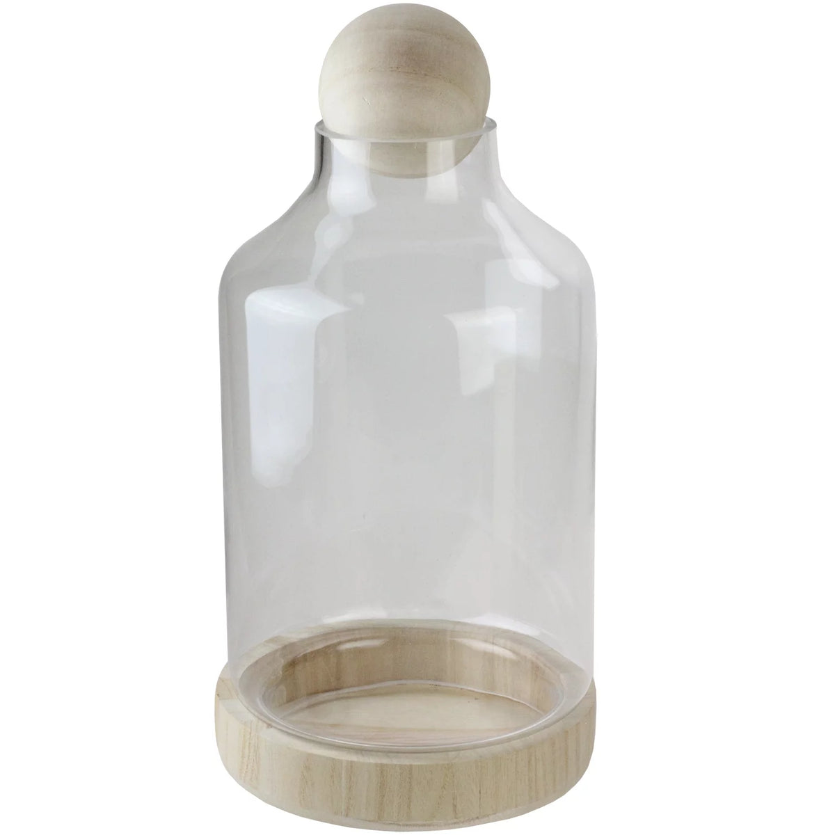 14" Transparent Glass Hurricane with Wooden Lid and Base K478565