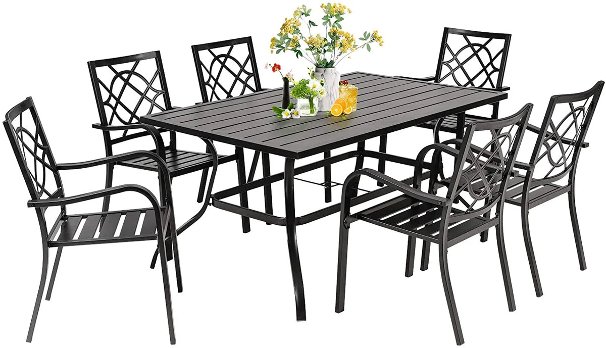 5-Piece Outdoor Patio Dining Set Stackable Metal Chairs and Square Table Black E191