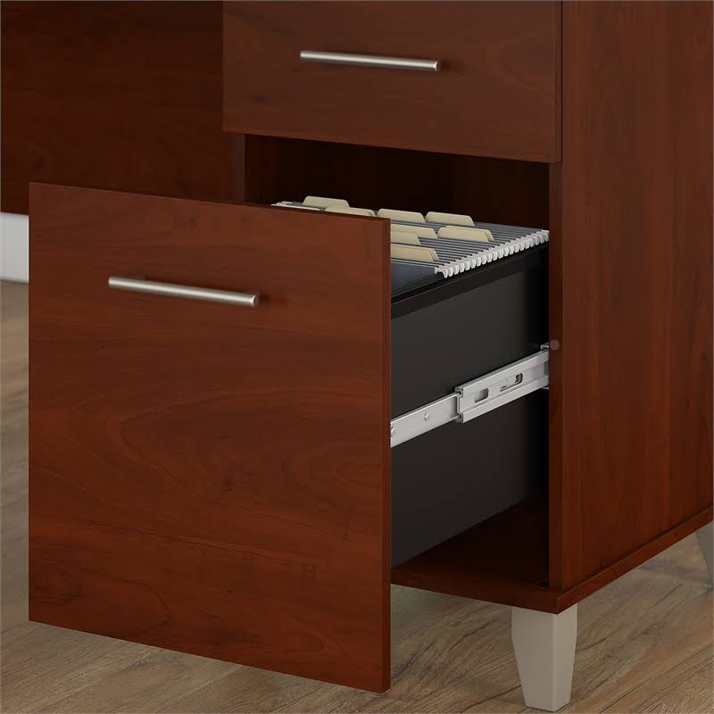 60W L Desk with Hutch and File Cabinet in Cherry C56162