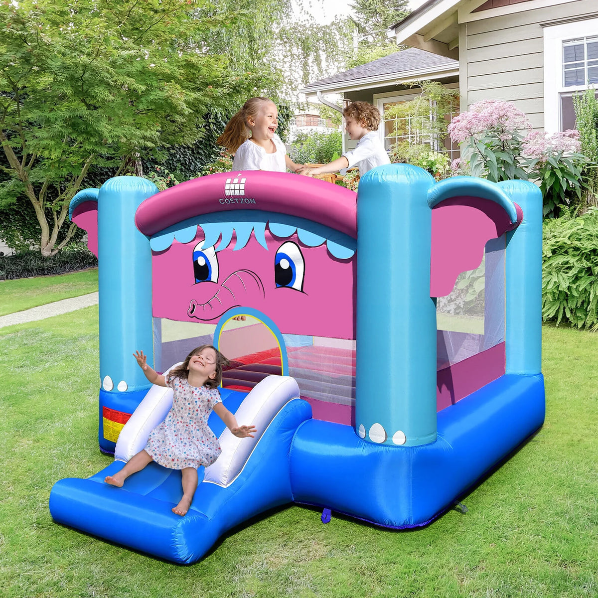 Inflatable Bounce House 3-in-1 Elephant Theme Castle with 550W Blower D15790