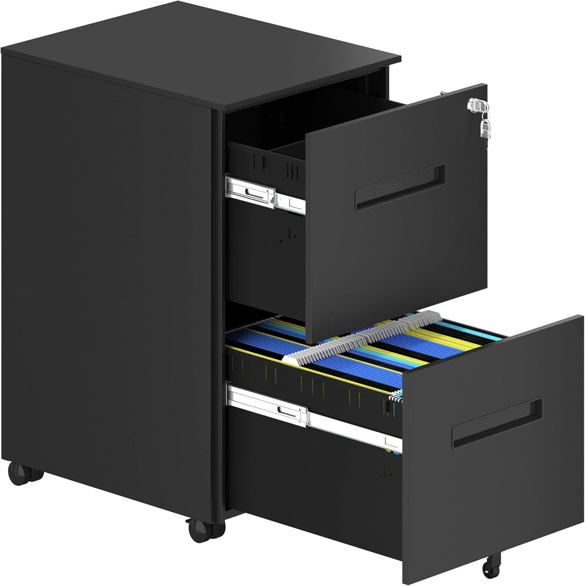 2-Drawer Mobile File Cabinet with Lock, Metal, Black N7650