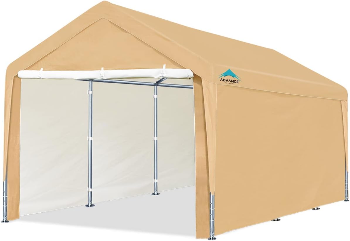 10x20 ft Heavy Duty Carport Canopy with Removable Sidewalls and Doors, White N297