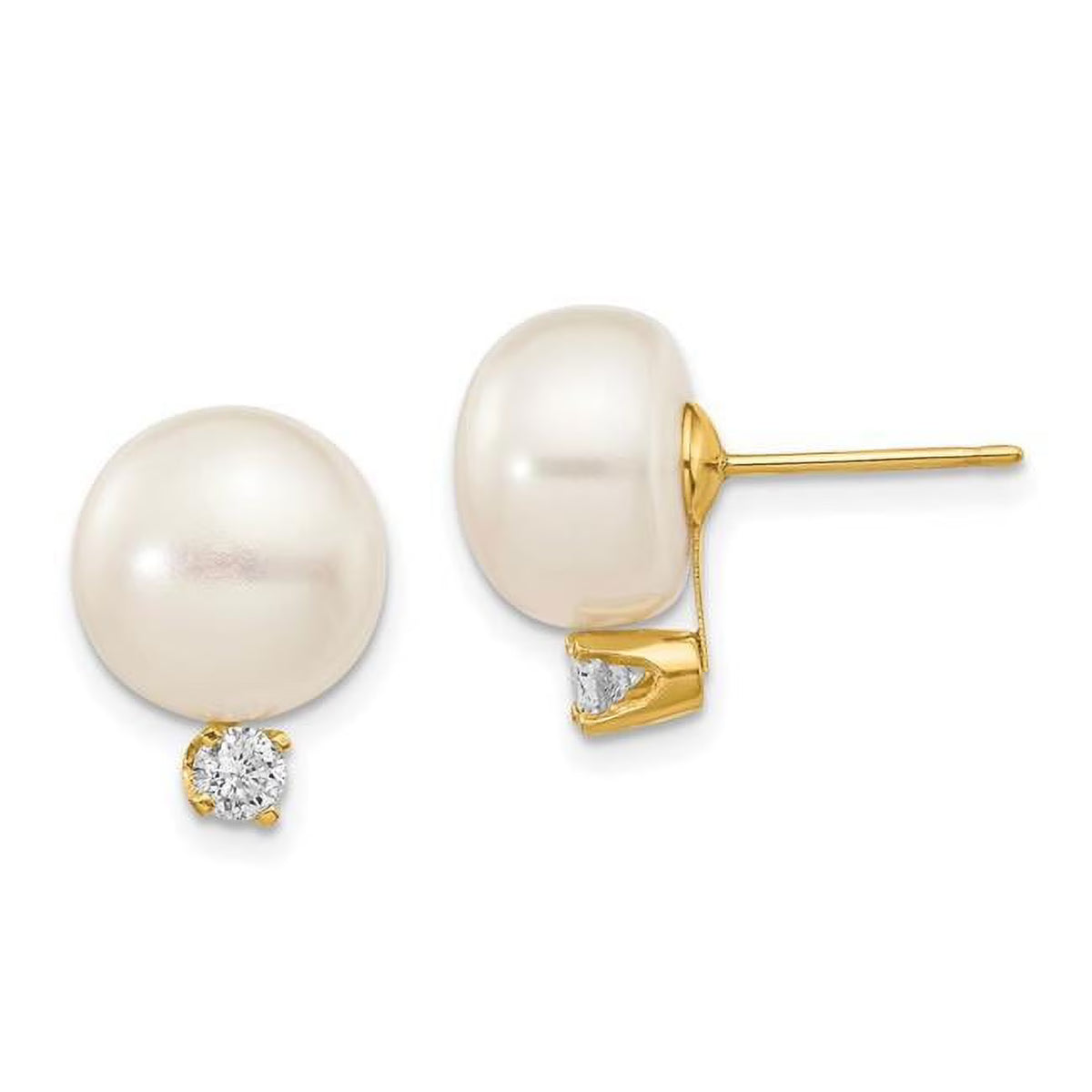 14K White Cultured Pearl Diamond Post Earrings P70337