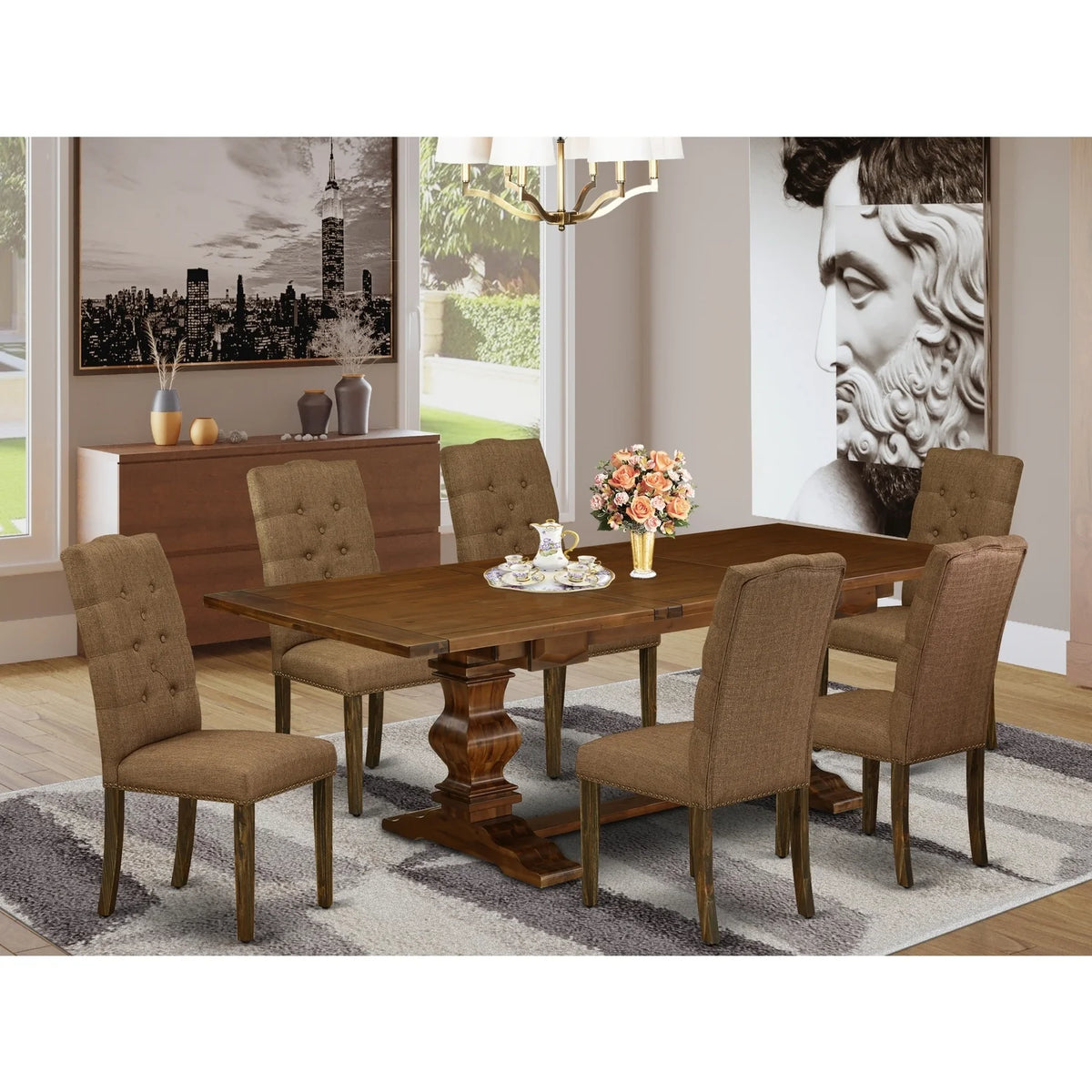 7 Piece Dining Table Set with 6 Chairs R721