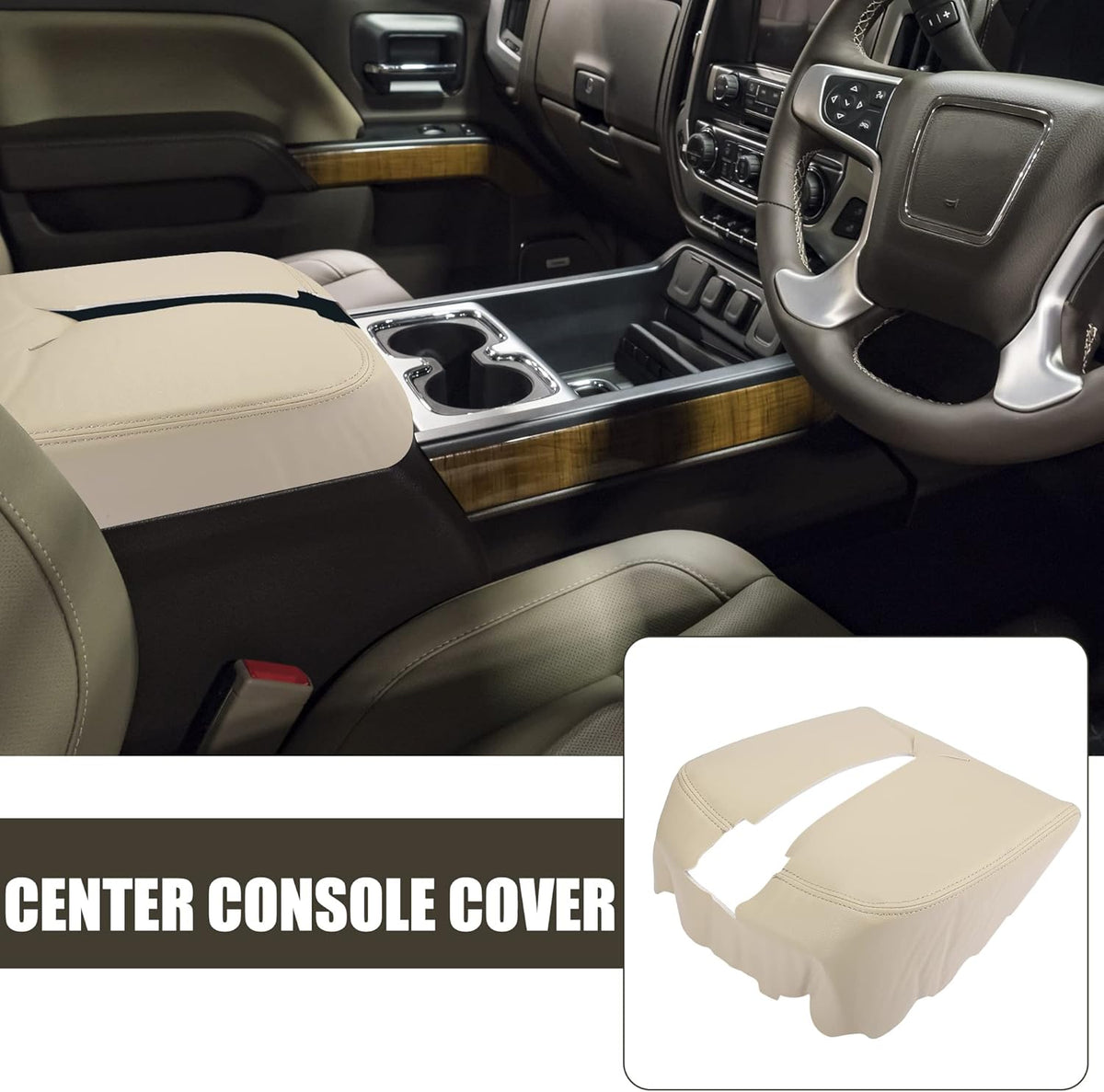 Beige Car Center Console Lid Armrest Cover Protector Pack of 2 C4826