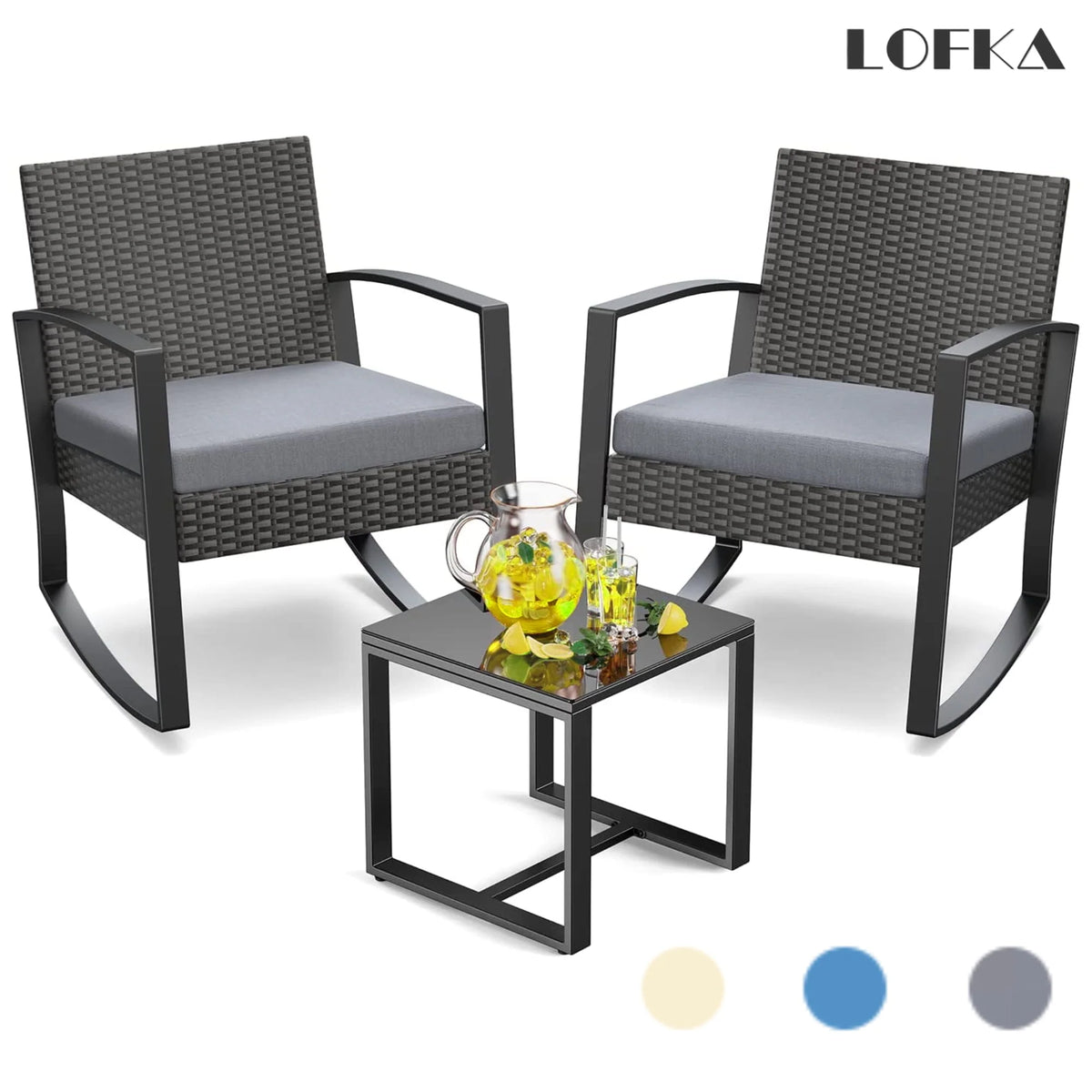 3-Piece Patio Wicker Chairs Set with Glass Coffee Table C184411