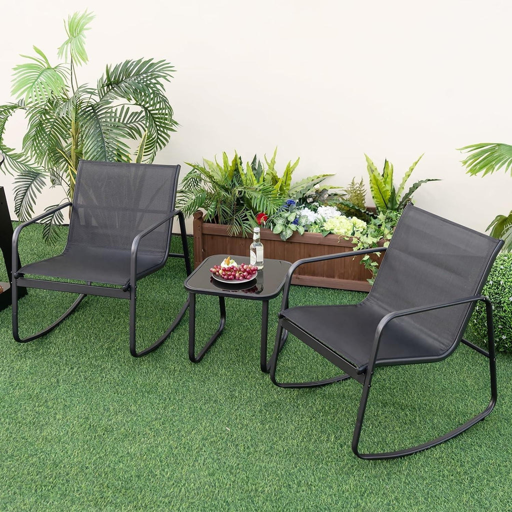 3-Piece Patio Wicker Chairs Set with Glass Coffee Table C184411