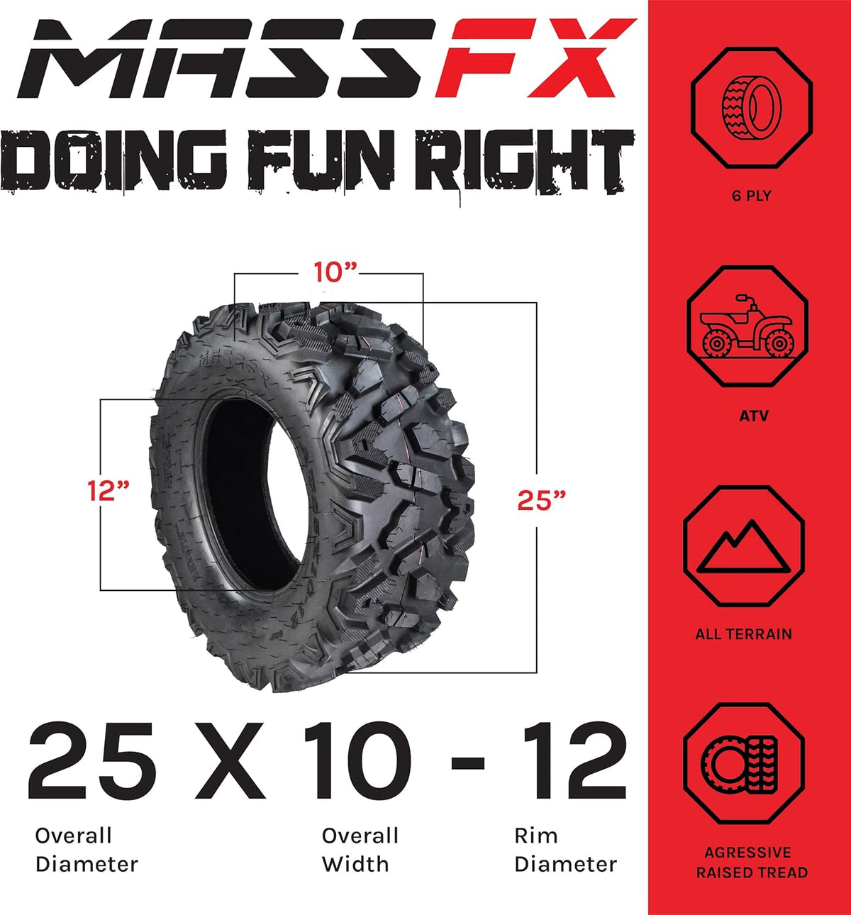 25x8-12 25x10-12 6 PLY 25" Tubeless ATV UTV Tire Set J828101