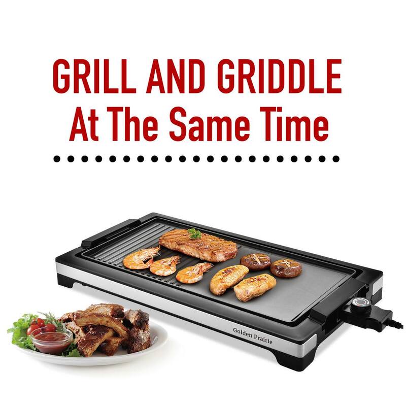 2-in-1 Electric Grill Griddle Combo, 5 Heat Levels, Nonstick Cooking Plate, Black O418000