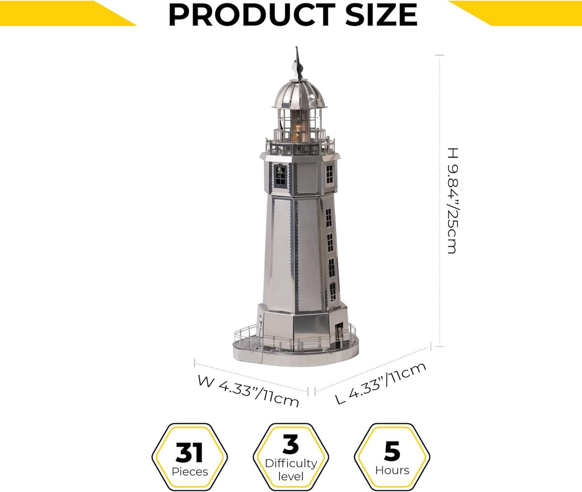 3D Architecture Metal Model Electrical Lighthouse DIY Construction Kit, Stainless Steel, Pack of 2 S1720