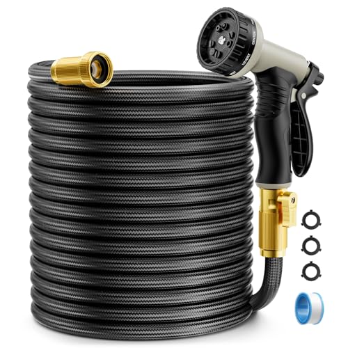 50ft Non-Expandable Flexible Garden Hose with 10 Function Nozzles Y302