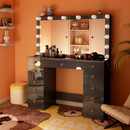 White Vanity Desk with Mirror and 11 Drawer B139168