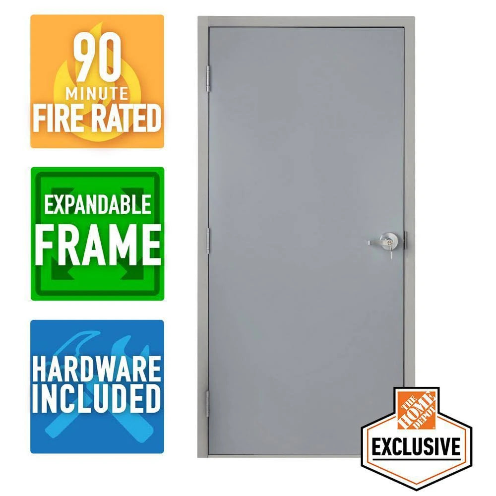 36 in. x 84 in. Fire-Rated Right-Hand Unfinished Steel Commercial Door Slab with Adjustable Frame E940