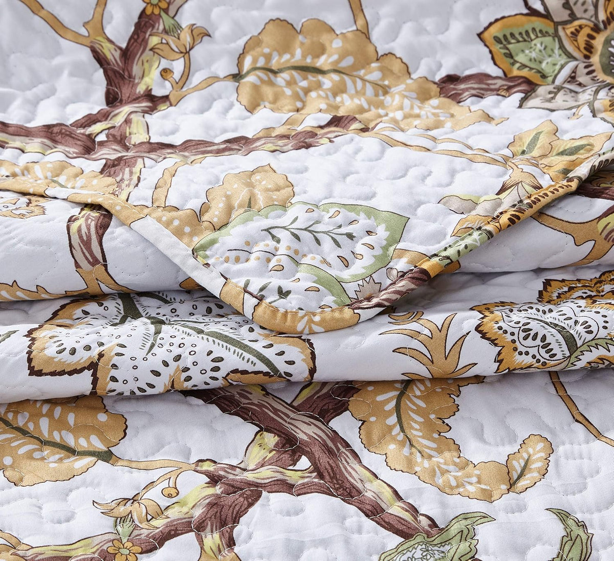 2pc Reversible Floral Bedspread Coverlet Quilt Set with Curtains Twin Size Yellow U1800