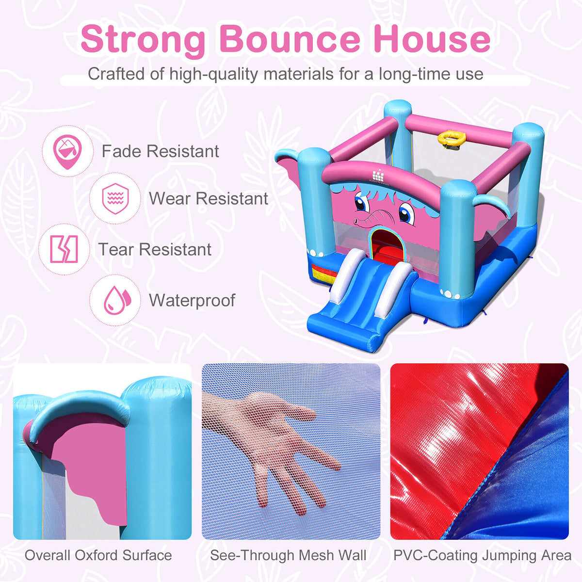 Inflatable Bounce House 3-in-1 Elephant Theme Castle with 550W Blower D15790