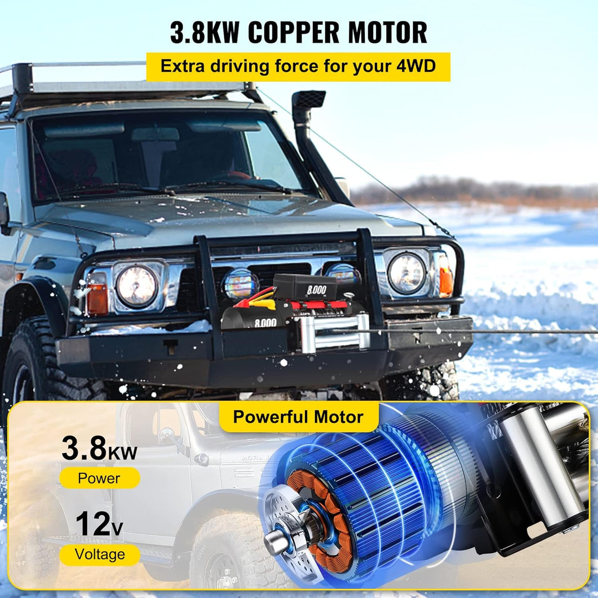8000lb 12V Electric Winch with Wireless Remote Control Steel Cable C85257