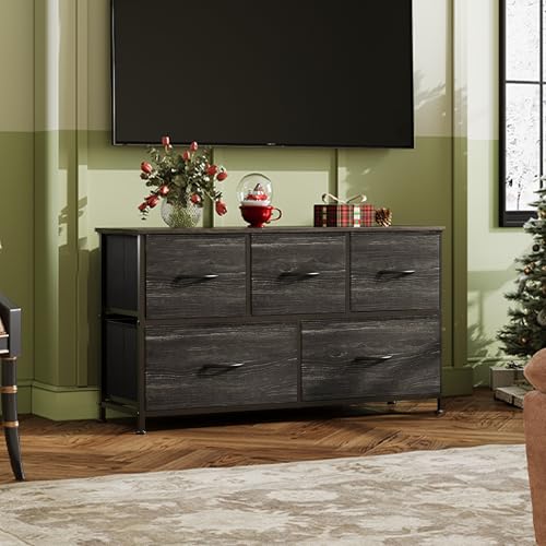 Dark Grey 5 Drawer Fabric Dresser S784139