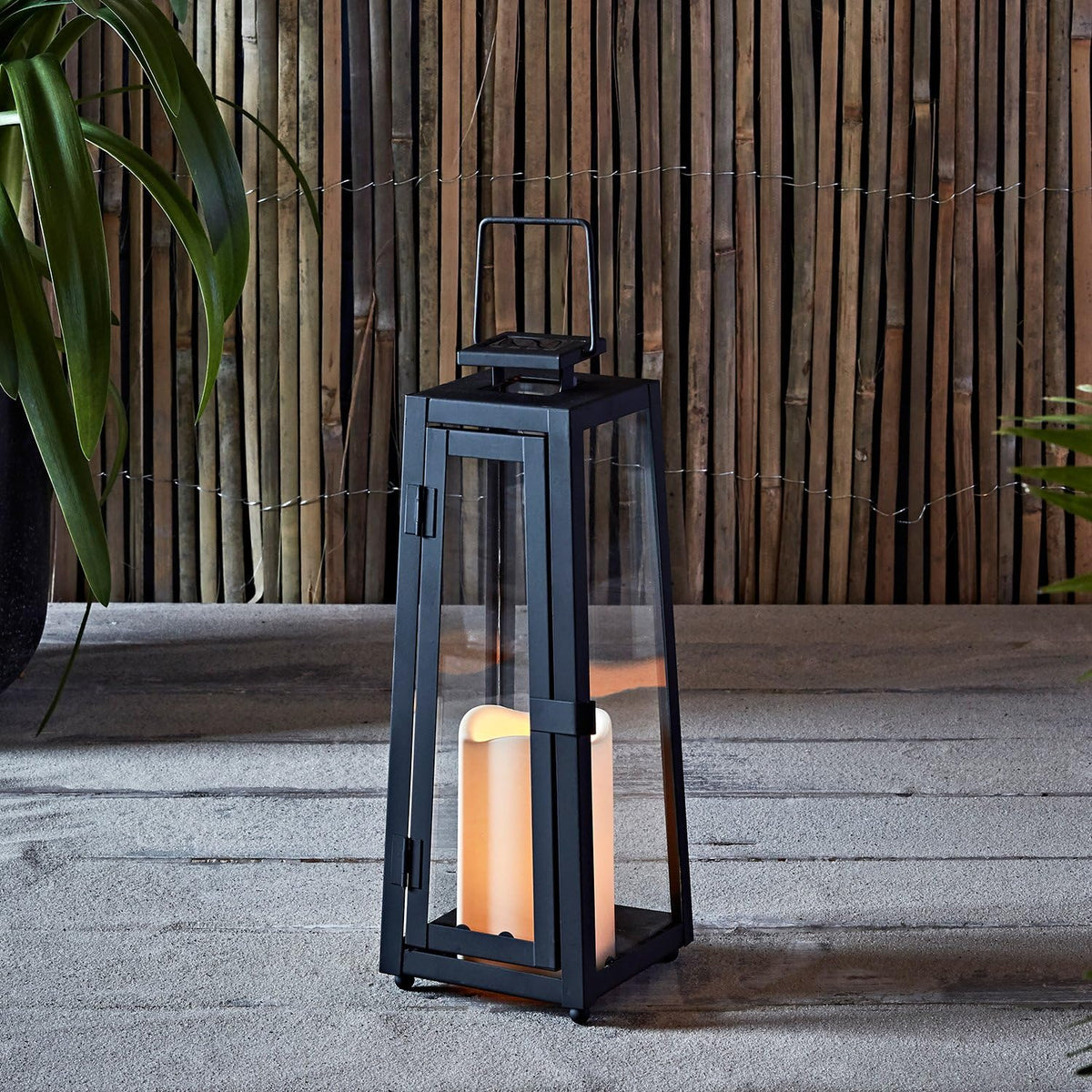 Black Metal Solar Powered LED Outdoor Lantern E71790