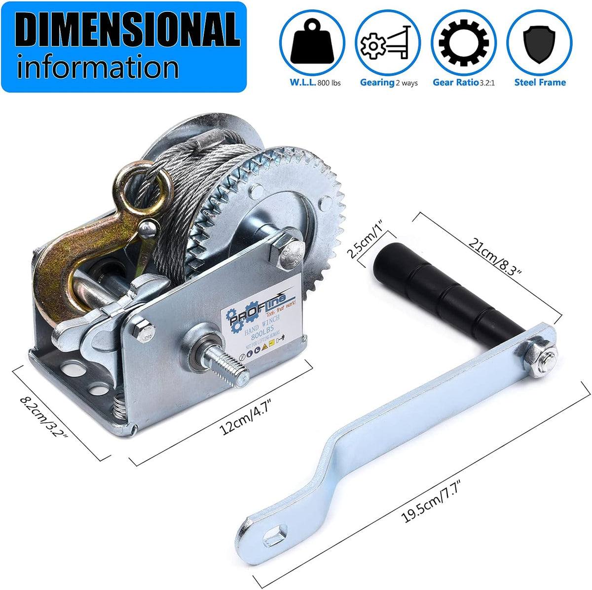 2500lbs Two-Way Ratchet Gear Manual Winch with 32.8 ft Steel Wire, Pack of 2 Y39850