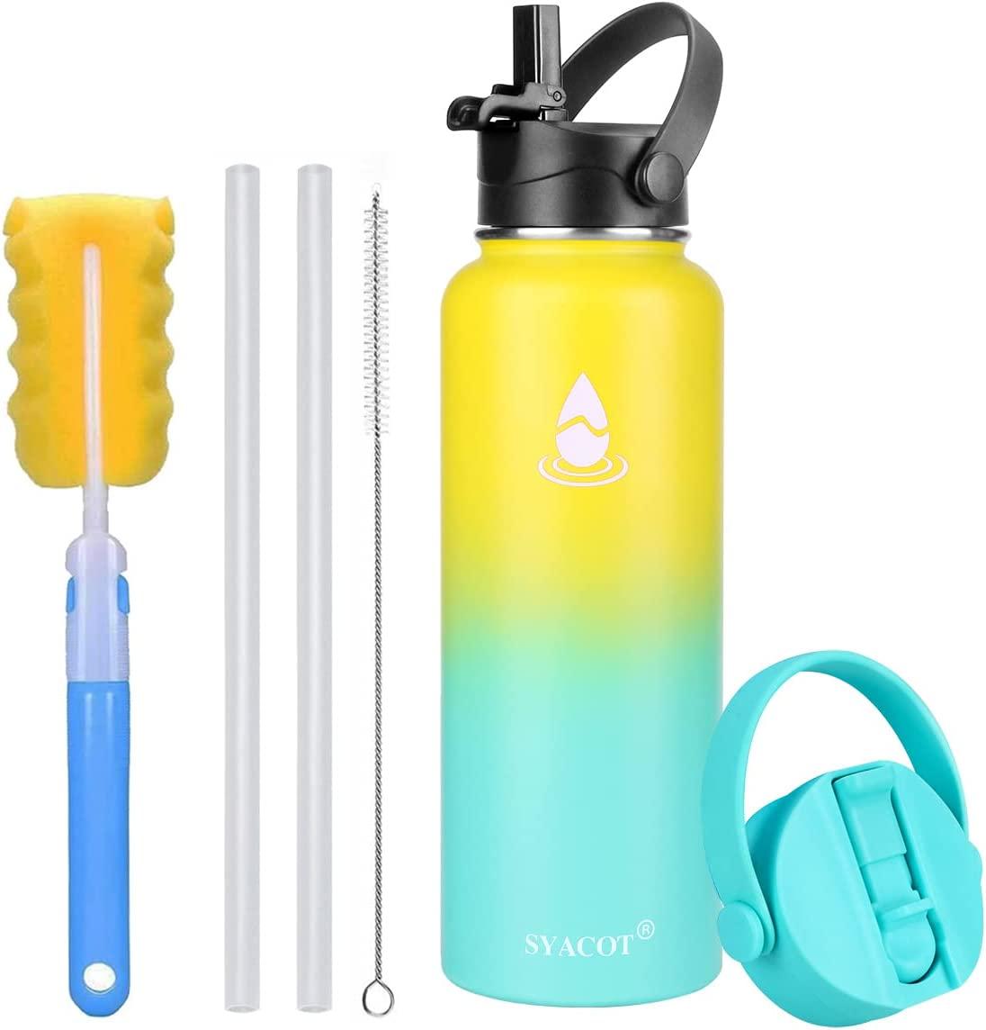 40 oz Stainless Steel Insulated Water Bottle with 2 Straw Lids C42164