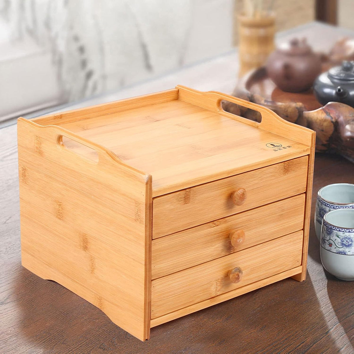 Bamboo Tea Storage Box 5 Layers 9.84 x 10.24 x 9.25 inch A892424