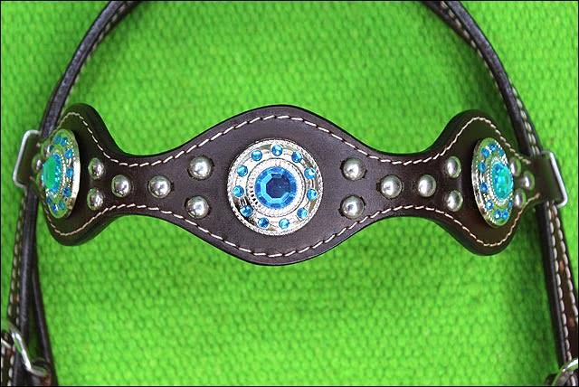 American Leather Turquoise Western Headstall Horse Bridle R8055