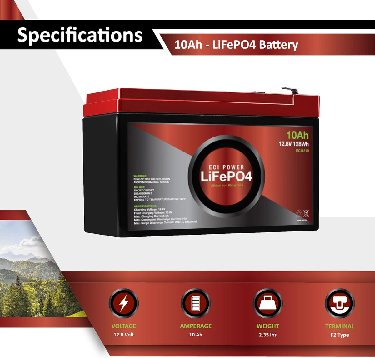 12V 10Ah Lithium LiFePO4 Deep Cycle Rechargeable Battery F335