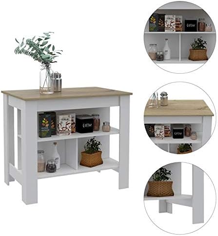 White Base Light Oak Top Kitchen Island X971185