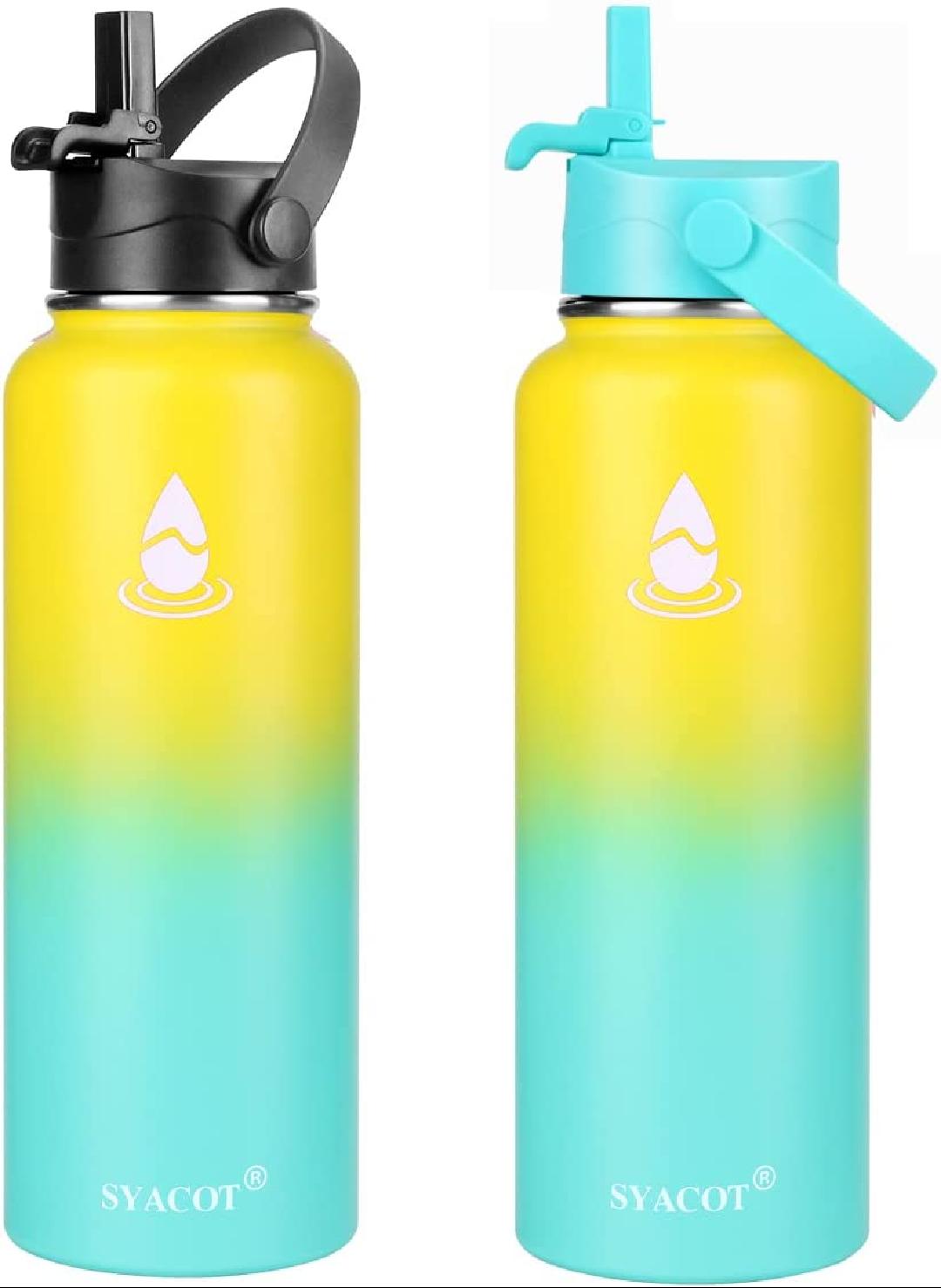40 oz Stainless Steel Insulated Water Bottle with 2 Straw Lids C42164